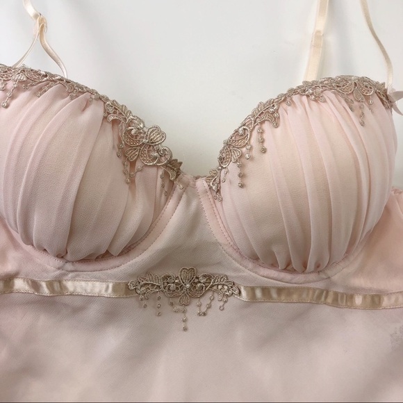 𝅺LINDA Donatella baby doll lingerie soft pink sheer Medium embellished - Picture 2 of 6